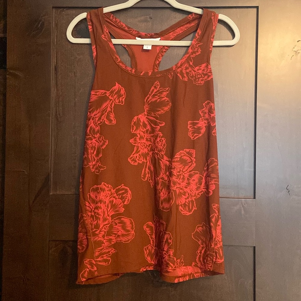 Athleta Maroon with Pink Flowers Tank.  Size Large